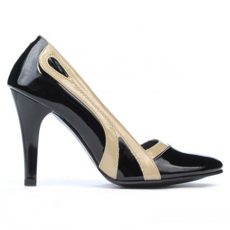Scarpe eleganti donna 1208 vernice nero+beige