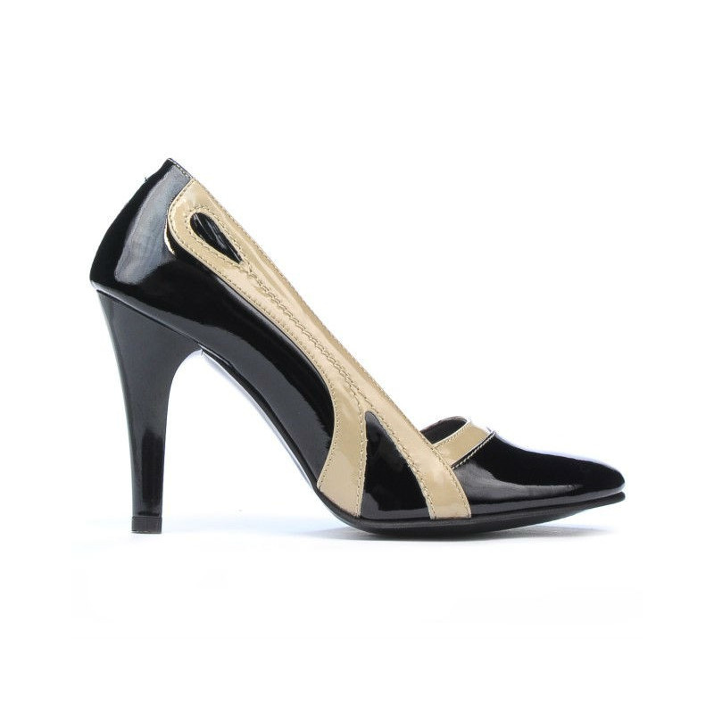 Scarpe eleganti donna 1208 vernice nero+beige