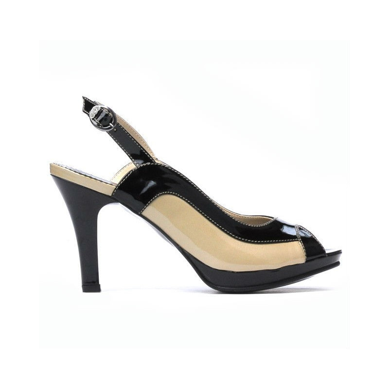 Sandali donna 1225 vernice nero+beige