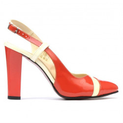 Sandali donna 1220 vernice rosso corallo+beige