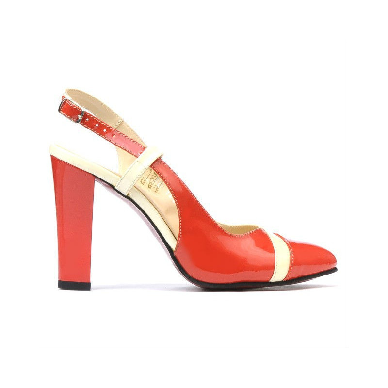 Sandali donna 1220 vernice rosso corallo+beige