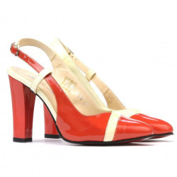 Sandali donna 1220 vernice rosso corallo+beige