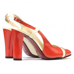 Sandali donna 1220 vernice rosso corallo+beige