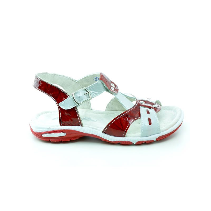 Sandali per bambini piccoli 10c vernice rosso+bianco