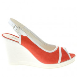 Sandali donna 5000 rosso corallo velour+bianco