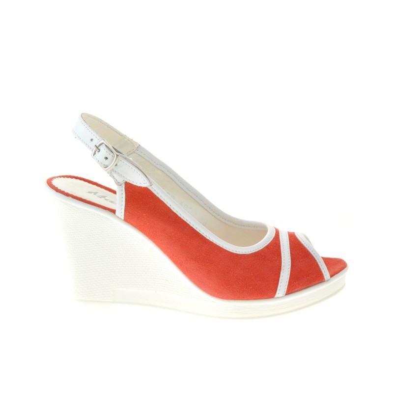 Sandali donna 5000 rosso corallo velour+bianco