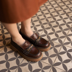Scarpe casual donna 6041 coccodrillo marrone combinato lifestyle