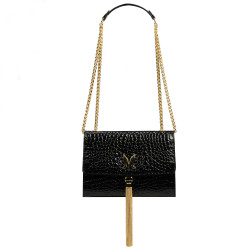 Borsa donna a spalla 009g croco vernice nero