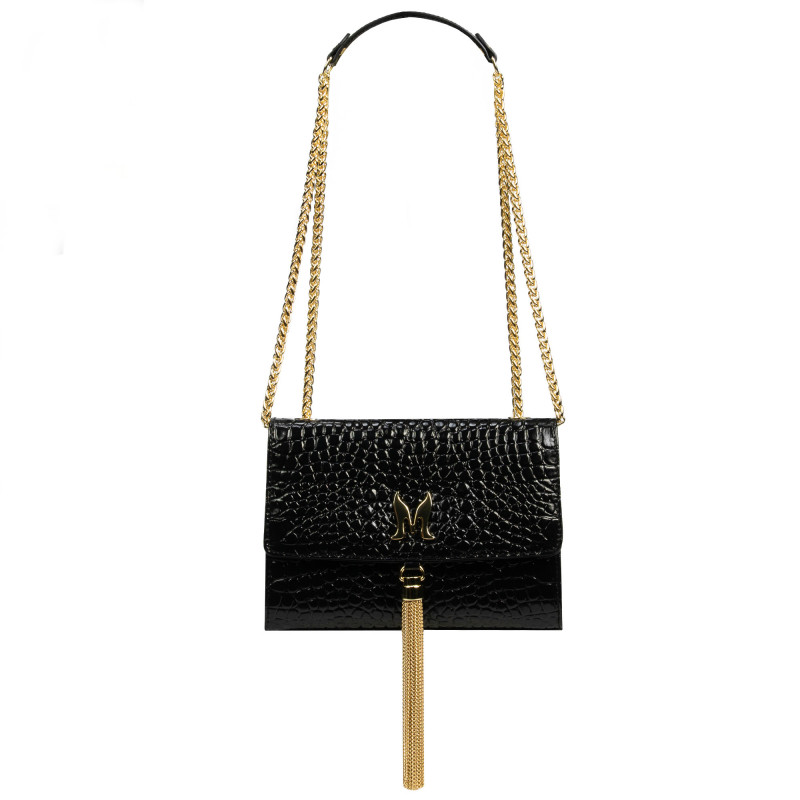Borsa donna a spalla 009g croco vernice nero