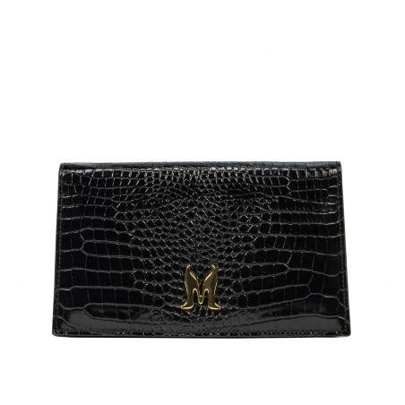 Borsa donna a tracolla 029g coccodrillo verniciato nero