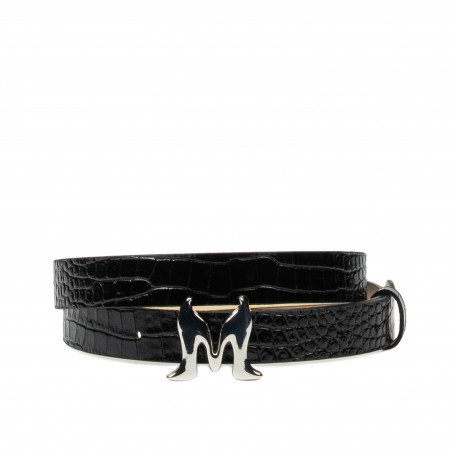 Cintura donna 41-1m coccodrillo lacca nera