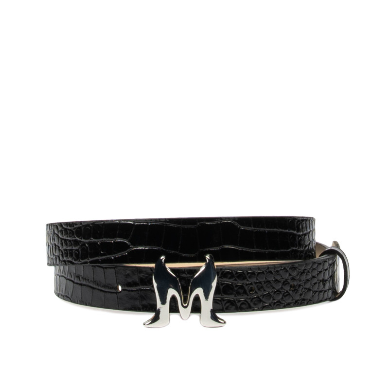 Cintura donna 41-1m coccodrillo lacca nera