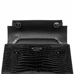 Borsa donna a spalla 041g 01 coccodrillo laccato nero