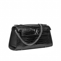 Borsa donna a spalla 041g 01 coccodrillo laccato nero