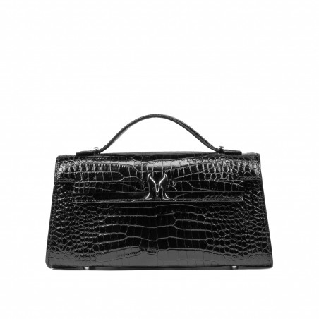 Borsa donna a spalla 041g 01 coccodrillo laccato nero