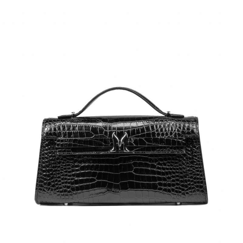 Borsa donna a spalla 041g 01 coccodrillo laccato nero