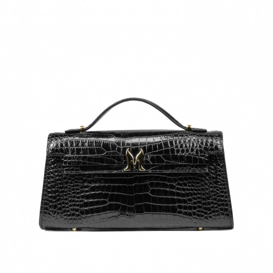 Borsa da donna a tracolla 041g coccodrillo verniciato nero