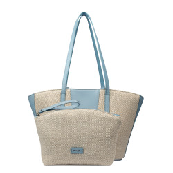 Borsa da spiaggia donna 044g 01 cielo blu+rafia
