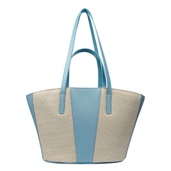 Borsa da spiaggia donna 044g 01 cielo blu+rafia
