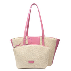 Borsa da spiaggia donna 044g 01 rosa Barbie+rafia