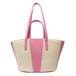 Borsa da spiaggia donna 044g 01 rosa Barbie+rafia