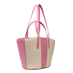 Borsa da spiaggia donna 044g 01 rosa Barbie+rafia