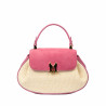 Borsa da donna a mano 042g in camoscio rosa lampone + rafia
