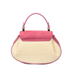 Borsa da donna a mano 042g in camoscio rosa lampone + rafia