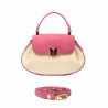 Borsa da donna a mano 042g in camoscio rosa lampone + rafia