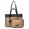 Borsa da spiaggia donna 045g 01 nero napa+rafia caramello