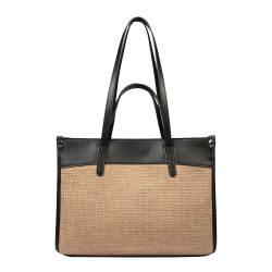 Borsa da spiaggia donna 045g 01 nero napa+rafia caramello