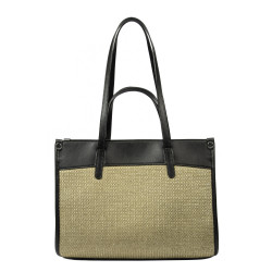 Borsa da spiaggia donna 045g 01 nero nappa + rafia sabbia oliva