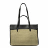 Borsa da spiaggia donna 045g 01 nero nappa + rafia sabbia oliva