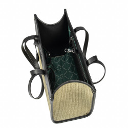 Borsa da spiaggia donna 045g 01 nero nappa + rafia sabbia oliva