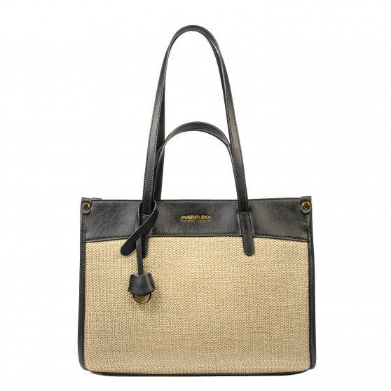 Borsa da spiaggia donna 045g nero napa+rafia