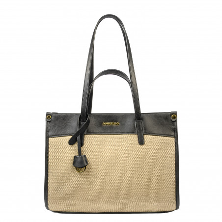 Borsa da spiaggia donna 045g nero napa+rafia