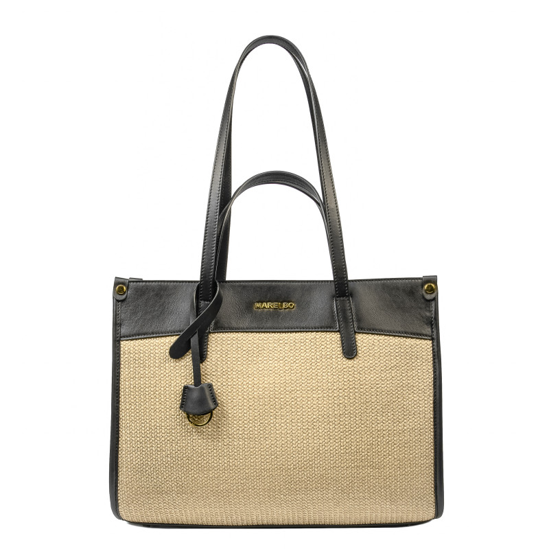 Borsa da spiaggia donna 045g nero napa+rafia