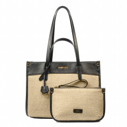 Borsa da spiaggia donna 045g nero napa+rafia