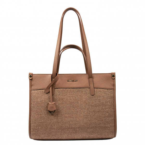 Borsa da donna da spiaggia 045g cammello+rafia caramello