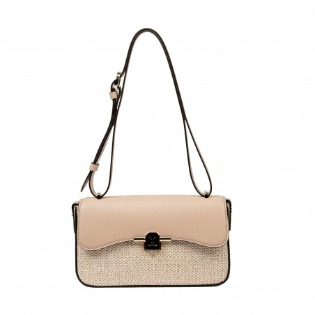 Borsa da donna a tracolla 046g nude + rafia