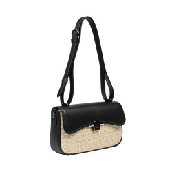 Borsa donna a tracolla 046g 01 nero nappa+rafia