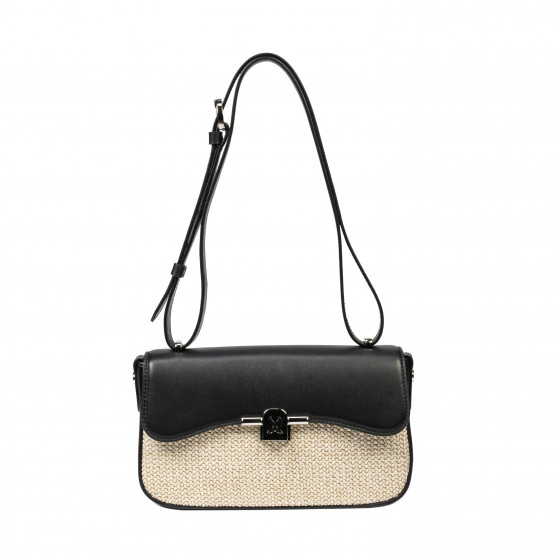 Borsa donna a tracolla 046g 01 nero nappa+rafia