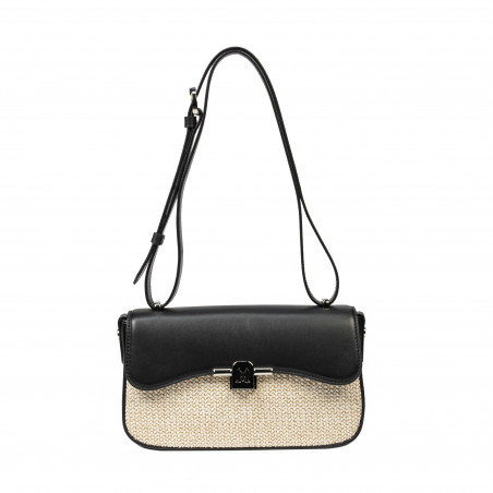 Borsa donna a tracolla 046g 01 nero nappa+rafia