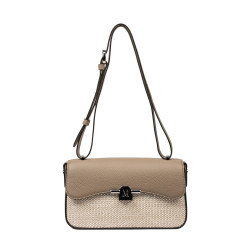 Borsa a tracolla da donna 046g 01 cappuccino+rafia