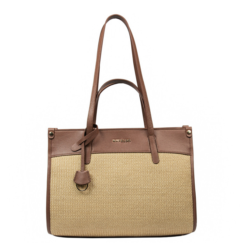 Borsa da spiaggia donna 045g marrone cognac+rattan