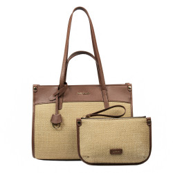 Borsa da spiaggia donna 045g marrone cognac+rattan