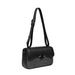 Borsa a tracolla da donna 046g 01 nero + rafia nera