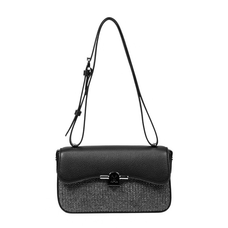 Borsa a tracolla da donna 046g 01 nero + rafia nera