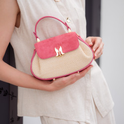 Borsa da donna a mano 042g in camoscio rosa lampone + rafia lifestyle
