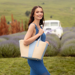 Borsa da spiaggia donna 044g 01 cielo blu+rafia lifestyle